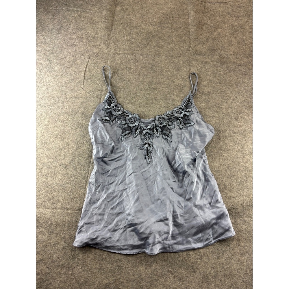 SILKSILKY 100% Silk Top Blue Floral Lace Camisole Sexy Whimsy Grunge Womens M